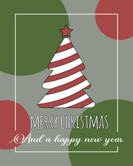 Modern Merry Christmas 2024 greeting card with text lettering elements, background card with modern geometric background.With Christmas  tree