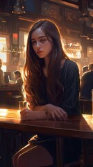 Yong beautiful woman sitting in bar with shot