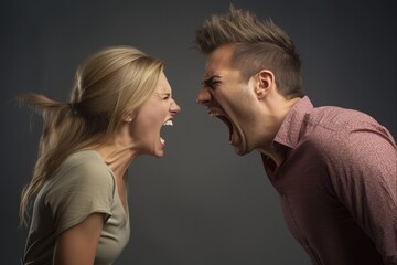 Angry Young Couple Yelling & Fighting with Each Other in Studio Shot. Concept of Conflict & Disagreement between Couple