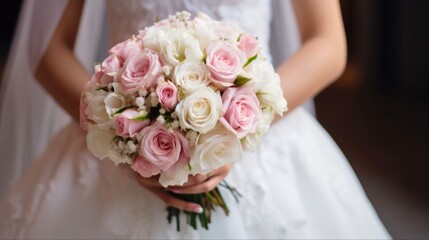 Obraz na płótnie Canvas Bridal Perfection: Pink and White Rose Wedding Bouquet for the Lovely Bride