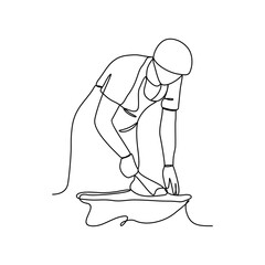 One continuous line drawing of baker working activity with white background. create bread working activity design in simple linear style. baker working people design concept vector illustration.