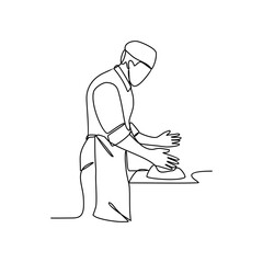 One continuous line drawing of baker working activity with white background. create bread working activity design in simple linear style. baker working people design concept vector illustration.