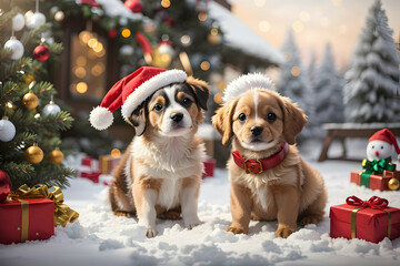 dog and christmas tree