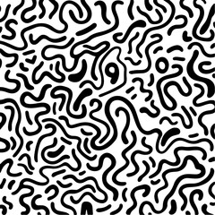 Creative abstract kid drawing in a doodles and scratches banner with squiggly lines seamless pattern. Abstract geometric pattern with curved lines, squiggles in a simple childish scribble backdrop