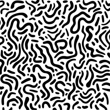 Squiggly lines seamless pattern in a simple childish scribble backdrop. Abstract geometric pattern with curved lines, squiggles in a creative abstract kid drawing. Doodles and scratches banner