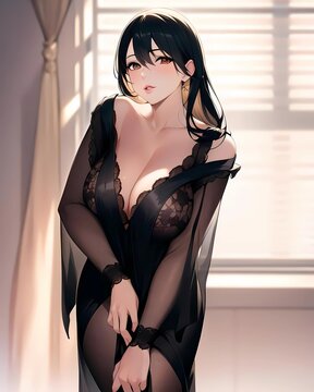 beautiful brunette anime girl - Generative AI