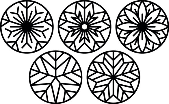 Snowflake coaster laser cut vector design, christmas bundle