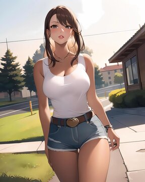 beautiful brunette anime girl - Generative AI