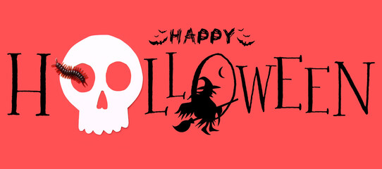 Text HAPPY HALLOWEEN on red background