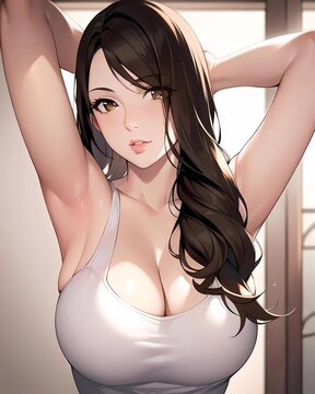 beautiful brunette anime girl - Generative AI