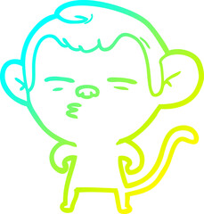 cold gradient line drawing of a cartoon suspicious monkey