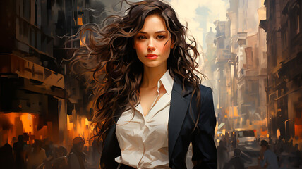 Fototapeta premium young girl with a cup of coffee on background.