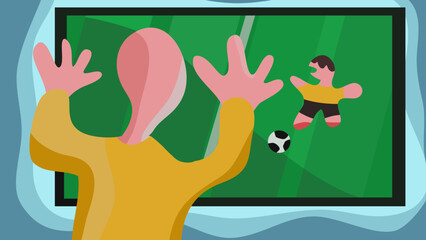 Football is on TV, flat vector illustration