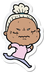 sticker of a cartoon annoyed old lady