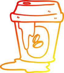 warm gradient line drawing of a messy coffee cup cartoon
