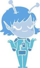 smiling alien girl flat color style cartoon