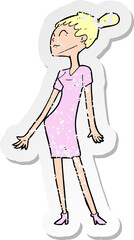 retro distressed sticker of a cartoon woman in dress