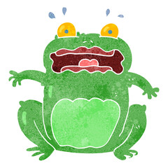 freehand retro cartoon funny frightened frog