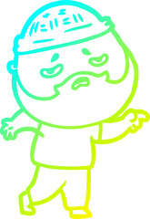 cold gradient line drawing of a cartoon worried man with beard