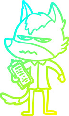 cold gradient line drawing of a cartoon annoyed wolf
