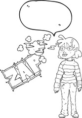 Obraz premium freehand drawn speech bubble cartoon casual alien girl using telepathy