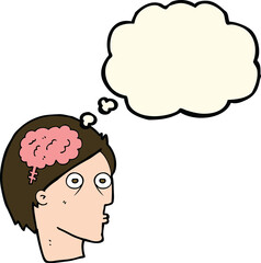 cartoon head with brain symbol with thought bubble