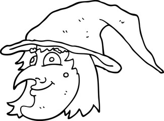 line drawing cartoon witch face