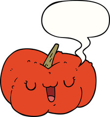cartoon pumpkin with speech bubble