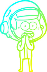 cold gradient line drawing of a cartoon surprised astronaut