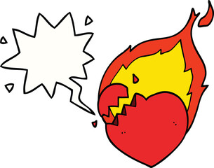 cartoon flaming heart with speech bubble