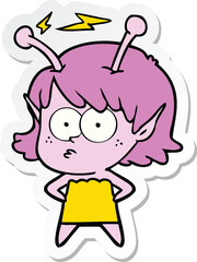 sticker of a cartoon alien girl