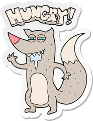 sticker of a cartoon hungry wolf