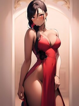 beautiful brunette anime girl - Generative AI