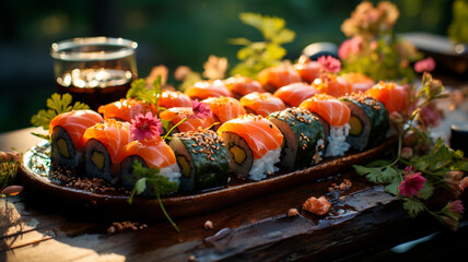 japanese sushi set with salmon and salmon