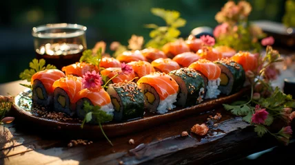 Muurstickers japanese sushi set with salmon and salmon © ARAMYAN