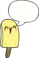 cartoon frozen ice lolly with speech bubble