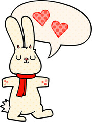 cartoon rabbit in love with speech bubble in comic book style