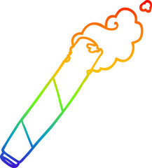 rainbow gradient line drawing of a cartoon rolled cigarette