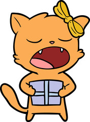 cartoon cat with christmas present
