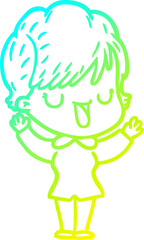 cold gradient line drawing of a cartoon woman talking