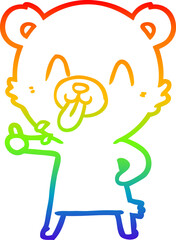 rainbow gradient line drawing of a rude cartoon bear