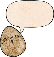 cartoon egg with speech bubble in retro texture style