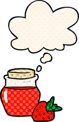 cartoon jam jar with thought bubble in comic book style