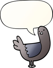 cartoon pigeon with speech bubble in smooth gradient style