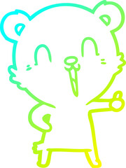cold gradient line drawing of a happy laughing cartoon bear