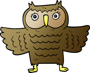 cartoon doodle owl with flapping wings