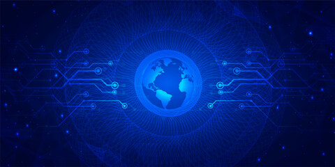 Abstract digital technology futuristic circuit board blue background, Cyber science tech layout, Innovation future Ai big data, Global internet network connection, Cloud hi-tech illustration vector