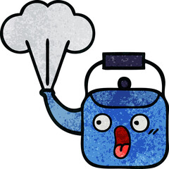 retro grunge texture cartoon of a steaming kettle