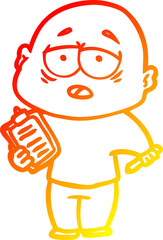 Obraz premium warm gradient line drawing of a cartoon tired bald man