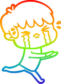 recommend clip art: rainbow gradient line drawing of a cartoon boy crying